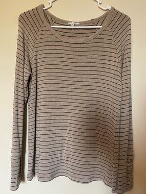 Striped Long Sleeve Tee in Taupe and Black